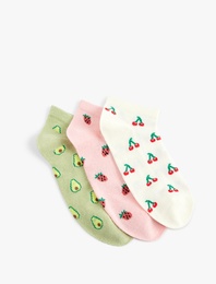 Çok Renkli Meyve Desenli 3'lü Patik Çorap Seti
