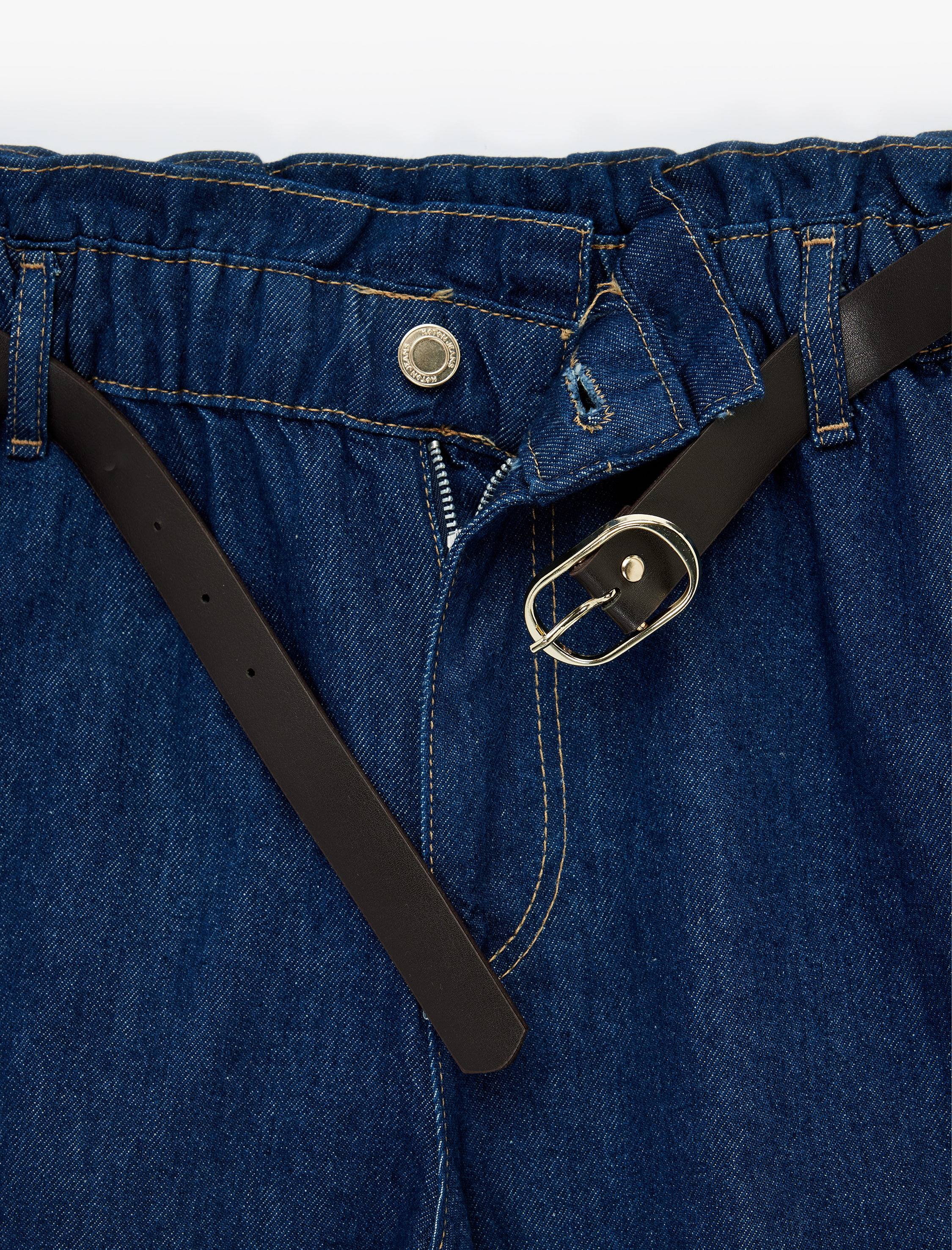   Yüksek Bel Cepli Pamuklu Kemerli Denim Şort