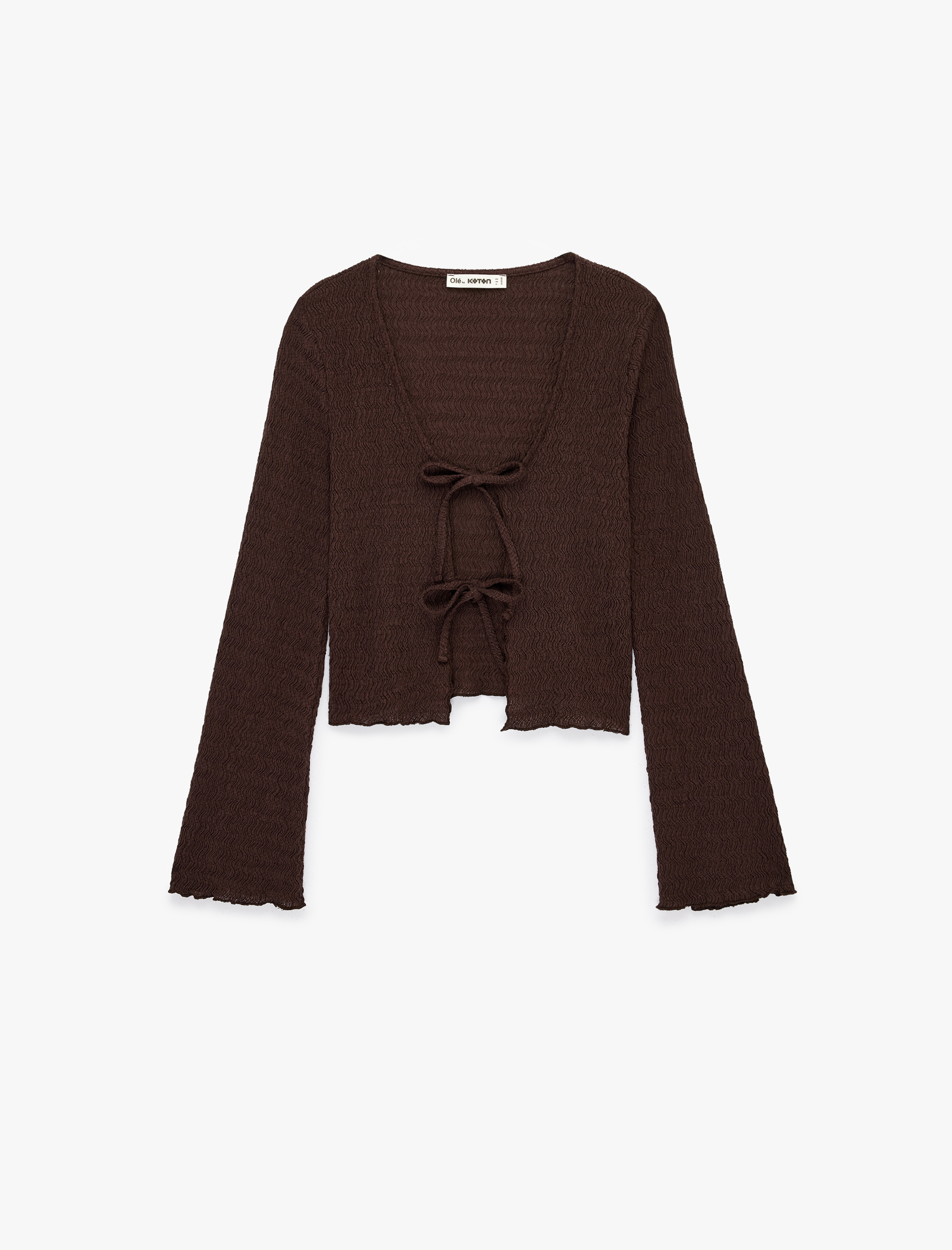   Slim Fit Dokulu Bağlama Detaylı Uzun Kollu V Yaka Bluz