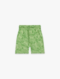 Pamuklu Oyun Temalı Desenli Beli Lastikli Şort