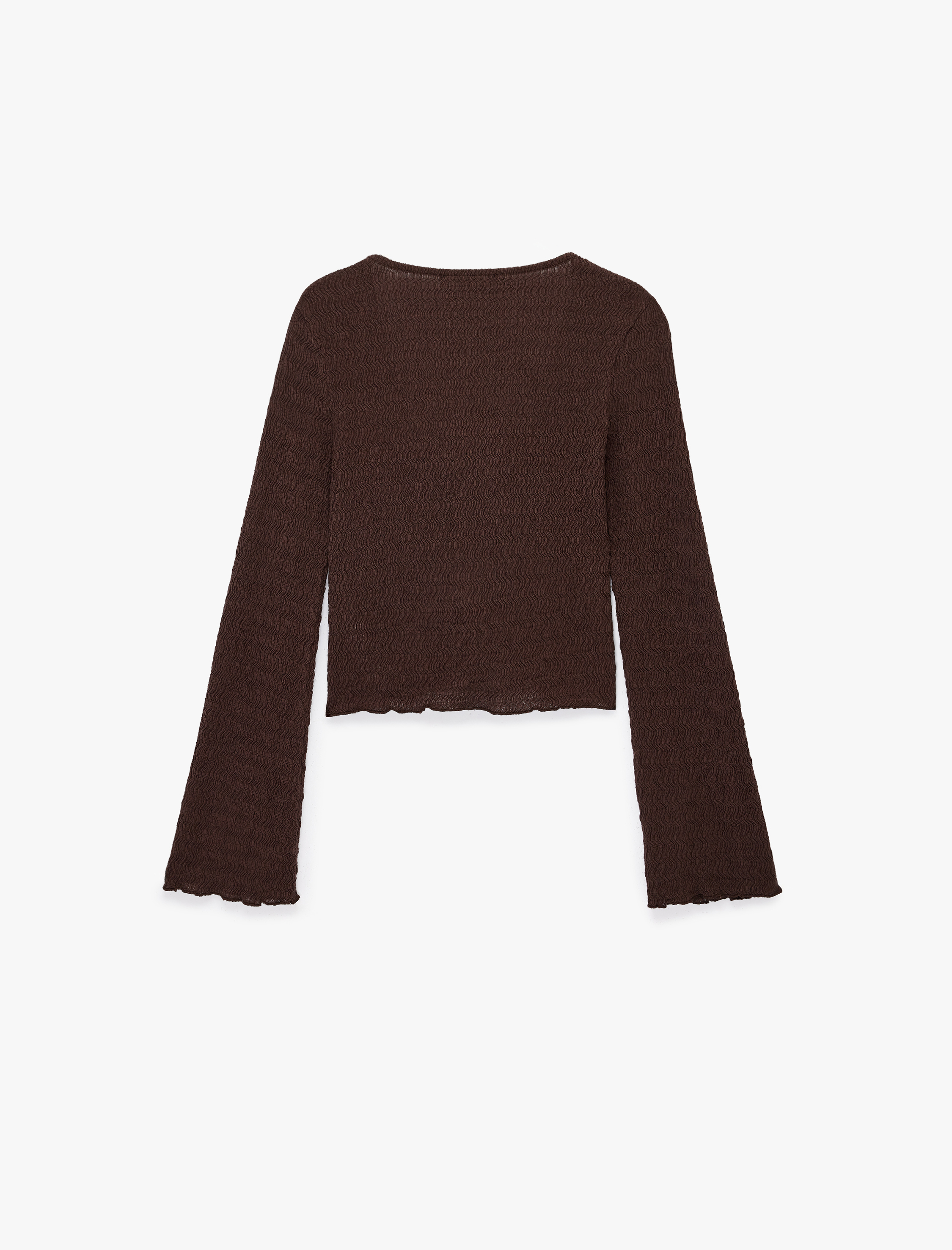   Slim Fit Dokulu Bağlama Detaylı Uzun Kollu V Yaka Bluz