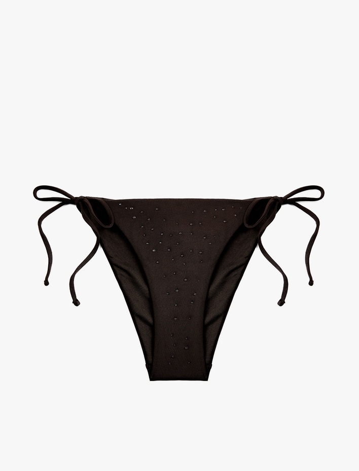  Yanları İpli Taş Detaylı Bikini Altı