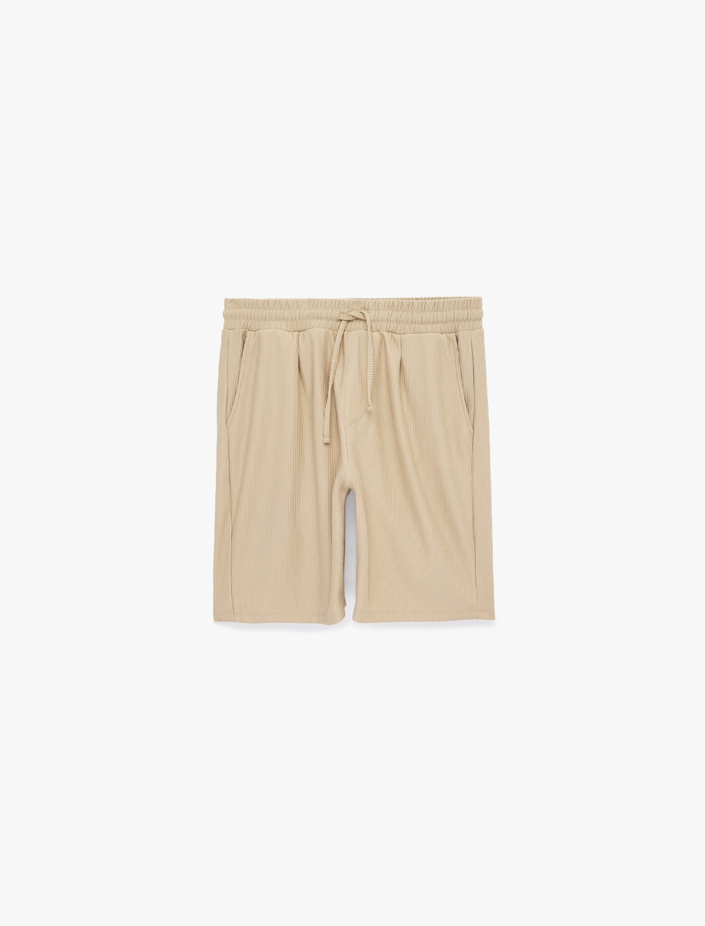   Bermuda Cepli Dokulu Beli Bağcıklı Şort