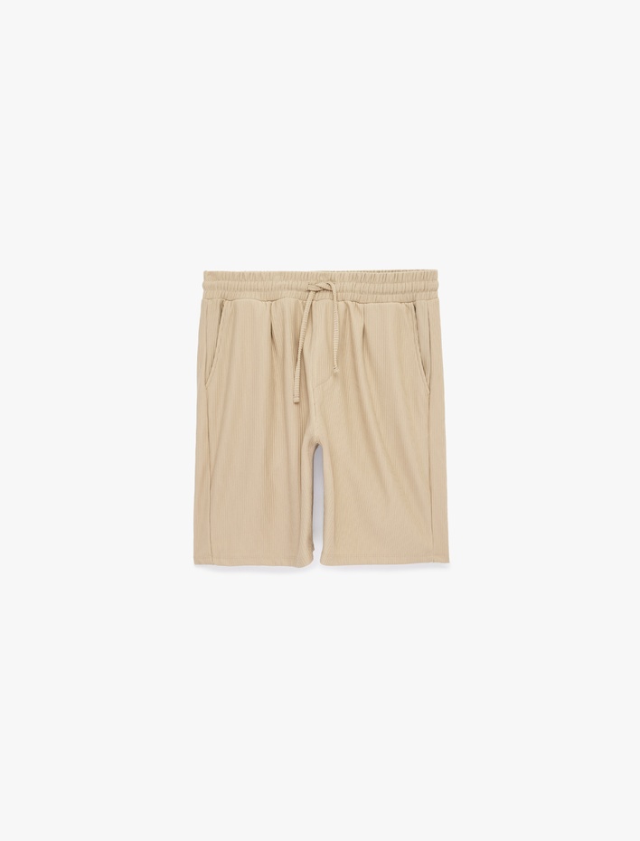  Bermuda Cepli Dokulu Beli Bağcıklı Şort