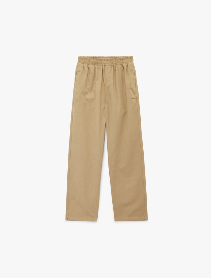 Erkek Çocuk Pamuklu Rahat Kalıp Beli Lastikli Cepli Gabardin Pantolon