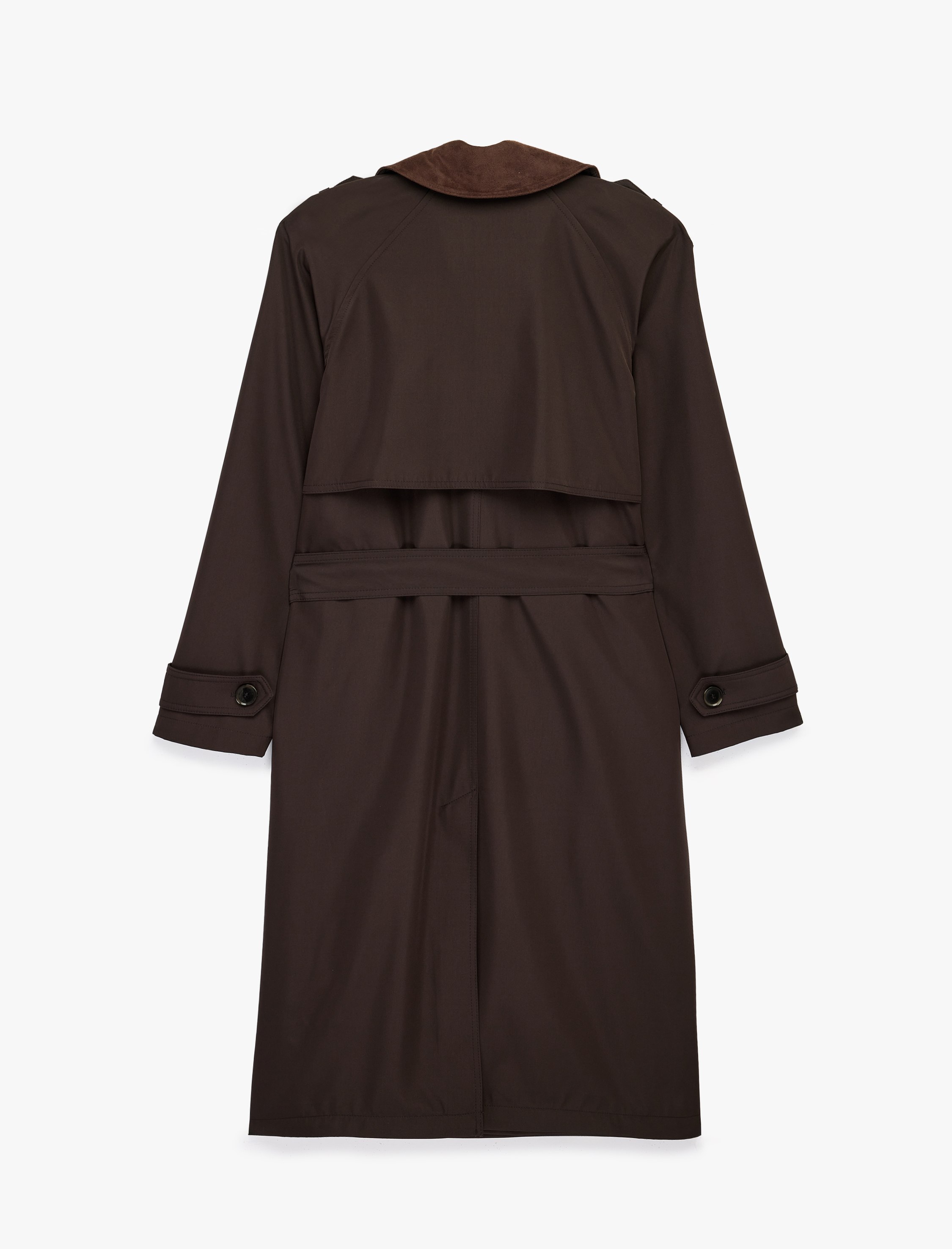   Uzun Kollu Kemerli Kruvaze Oversize Gabardin Trençkot