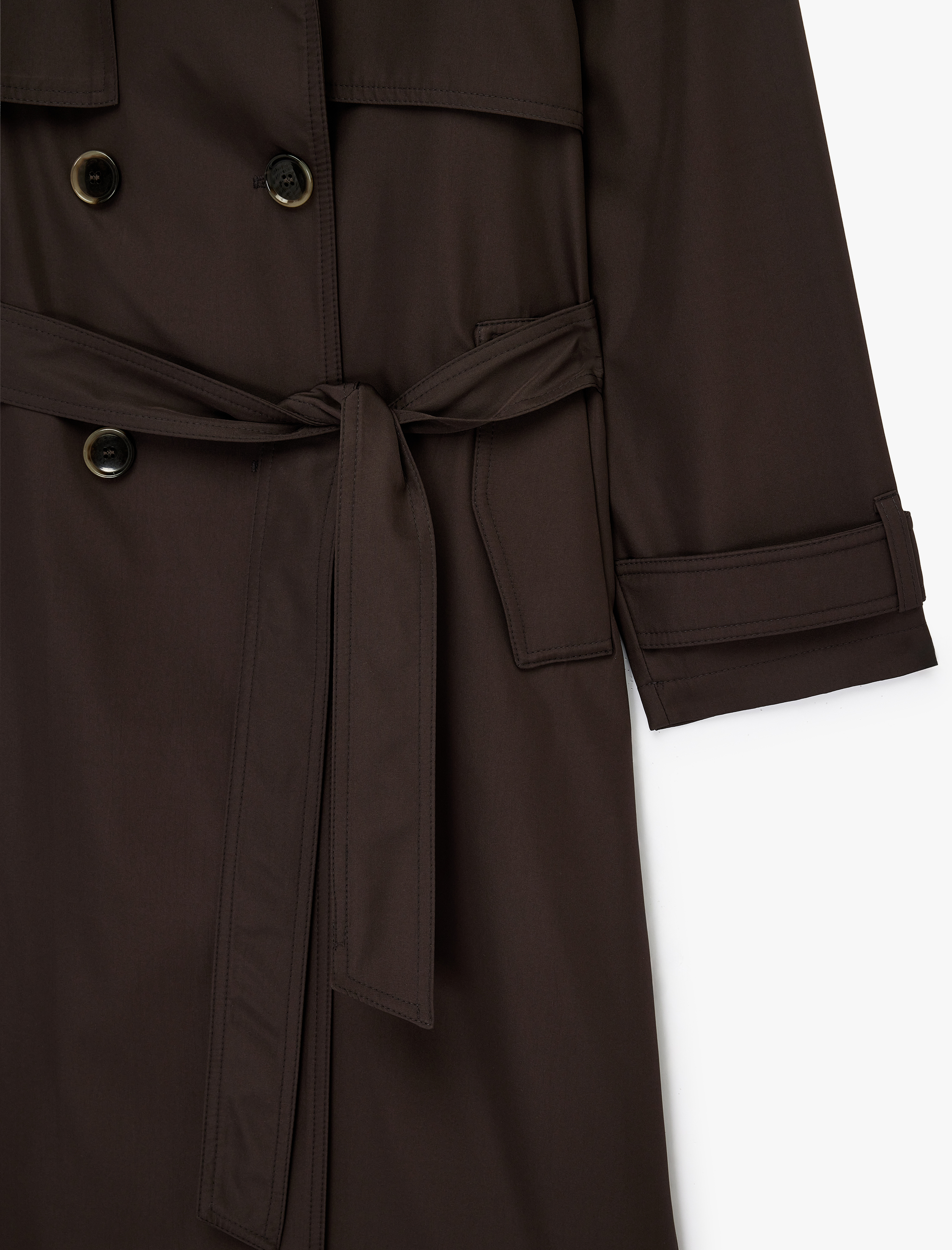   Uzun Kollu Kemerli Kruvaze Oversize Gabardin Trençkot