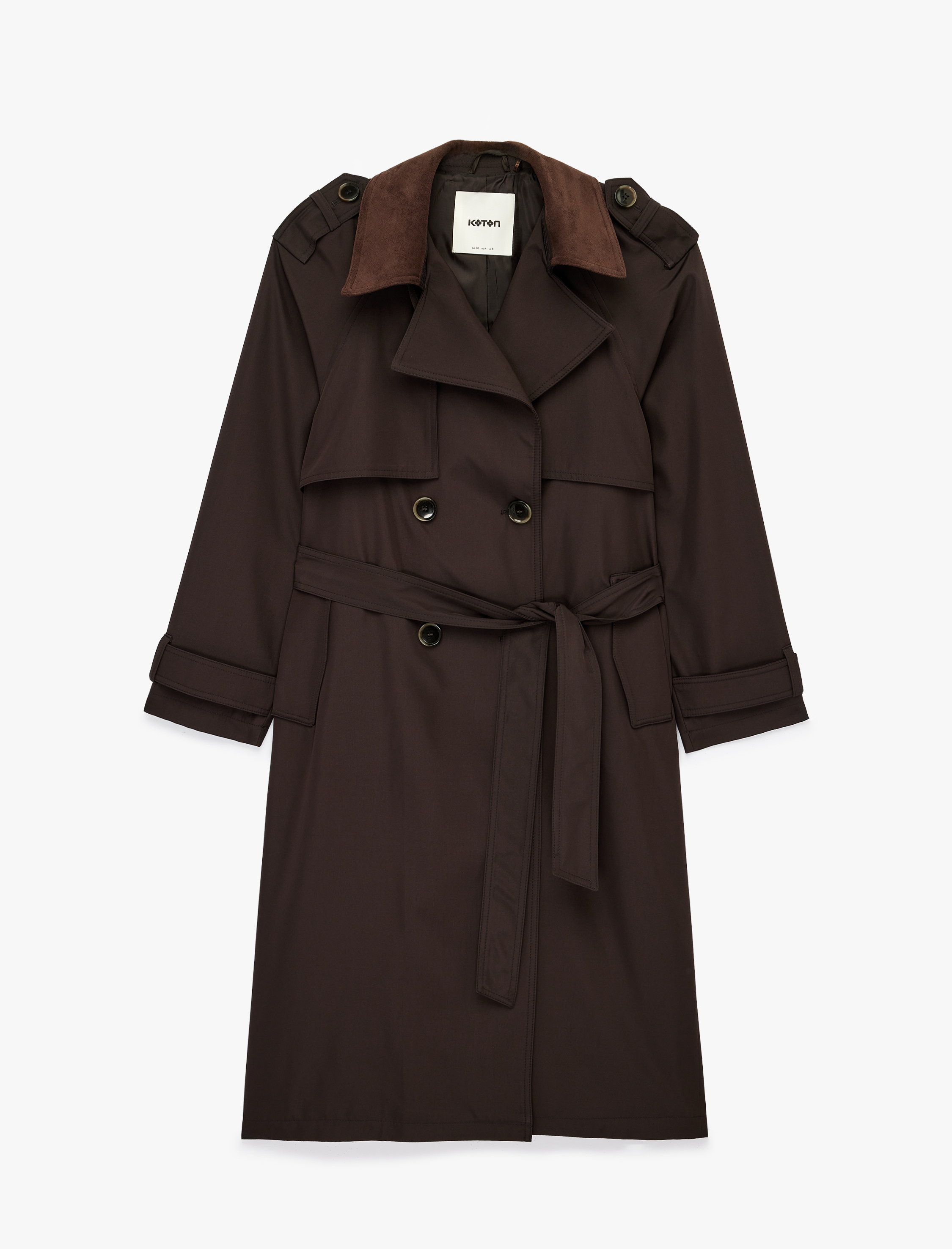   Uzun Kollu Kemerli Kruvaze Oversize Gabardin Trençkot