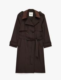 Uzun Kollu Kemerli Kruvaze Oversize Gabardin Trençkot