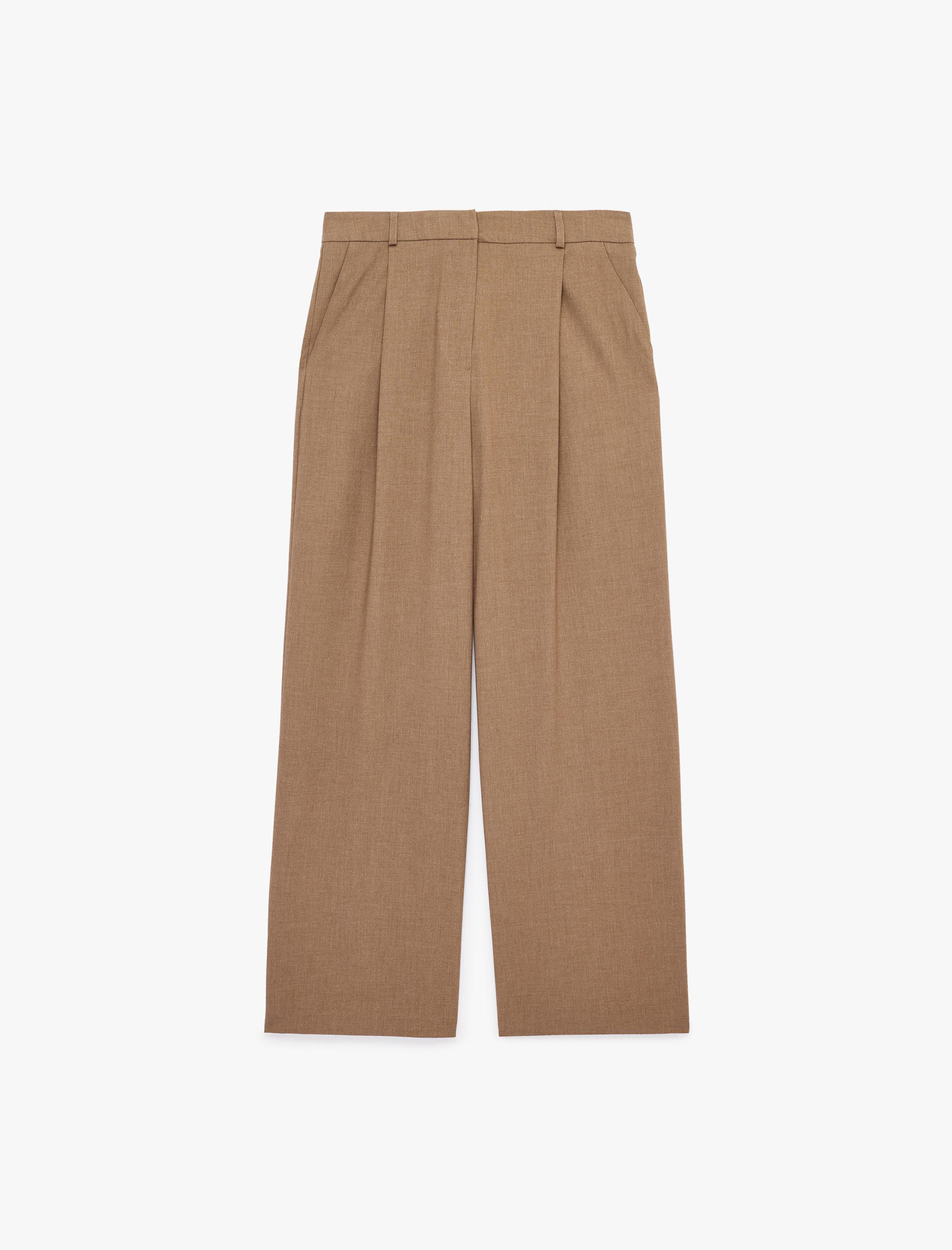   Yüksek Bel Viskon Karışımlı Pileli Geniş Paça Pantolon