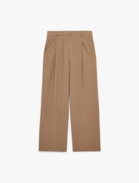 Yüksek Bel Viskon Karışımlı Pileli Geniş Paça Pantolon