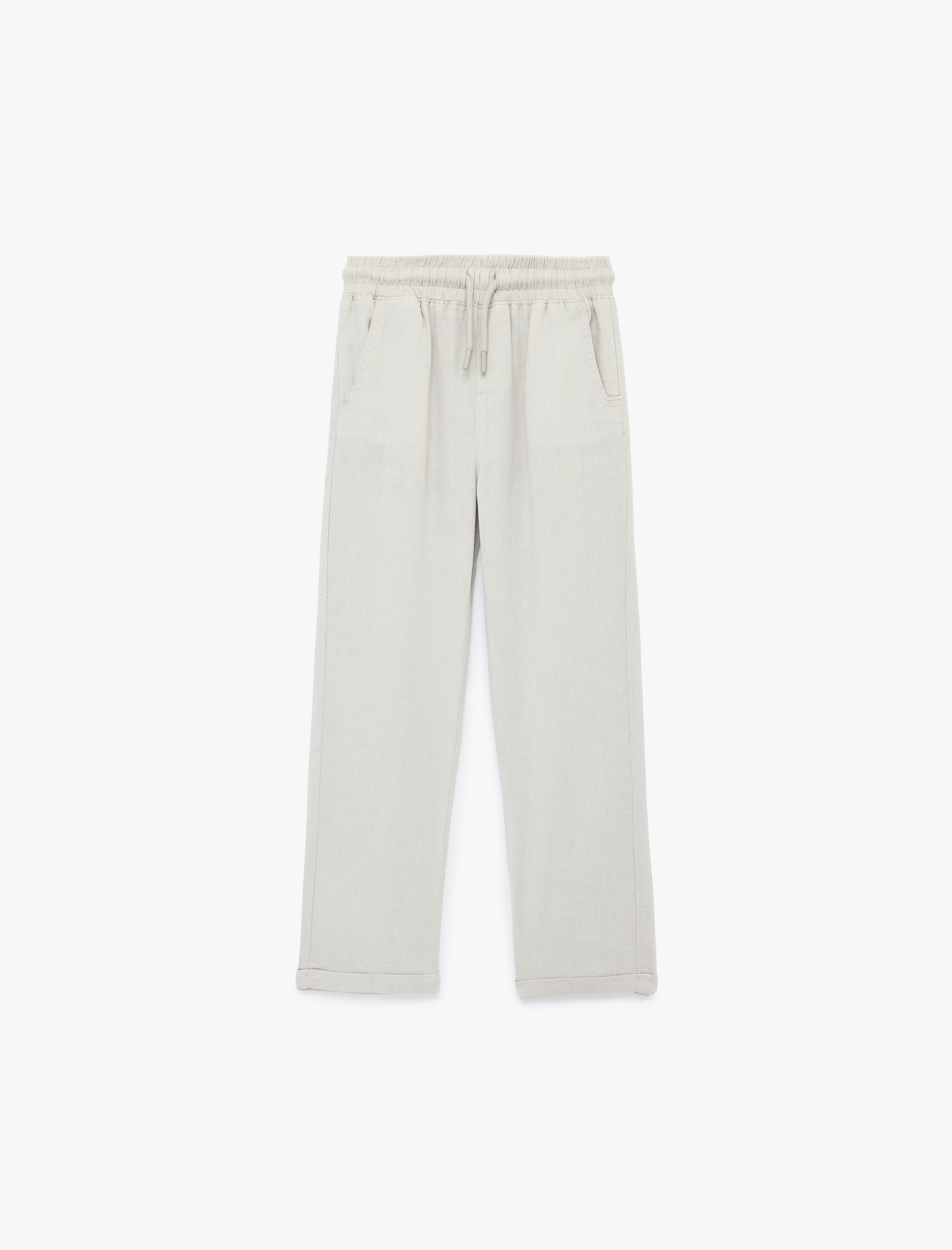  Erkek Çocuk Keten ve Viskon Karışımlı Beli Bağcıklı Pantolon