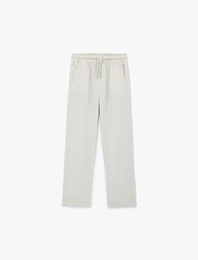 Keten ve Viskon Karışımlı Beli Bağcıklı Pantolon