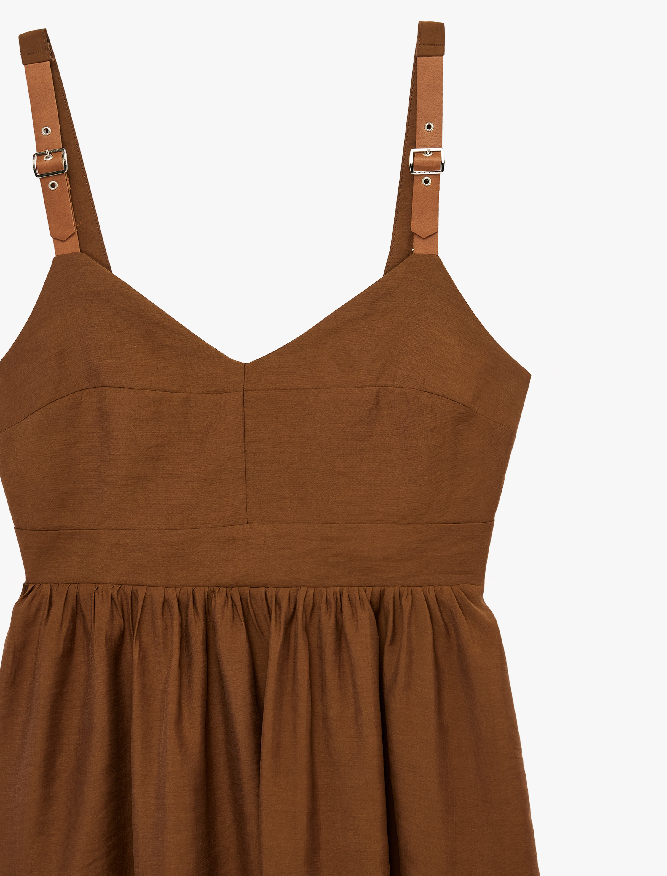   Bol Kalıp V Yaka Cepli Kemer Detaylı Askılı Modal Midi Elbise