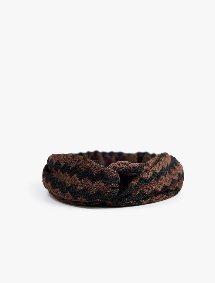 Kadın Örgü Detaylı Desenli Çizgili Saç Bandı