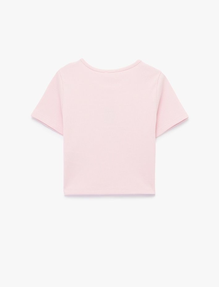 Kız Çocuk Nakışlı Kısa Kollu Bisiklet Yaka Pamuklu Tişört