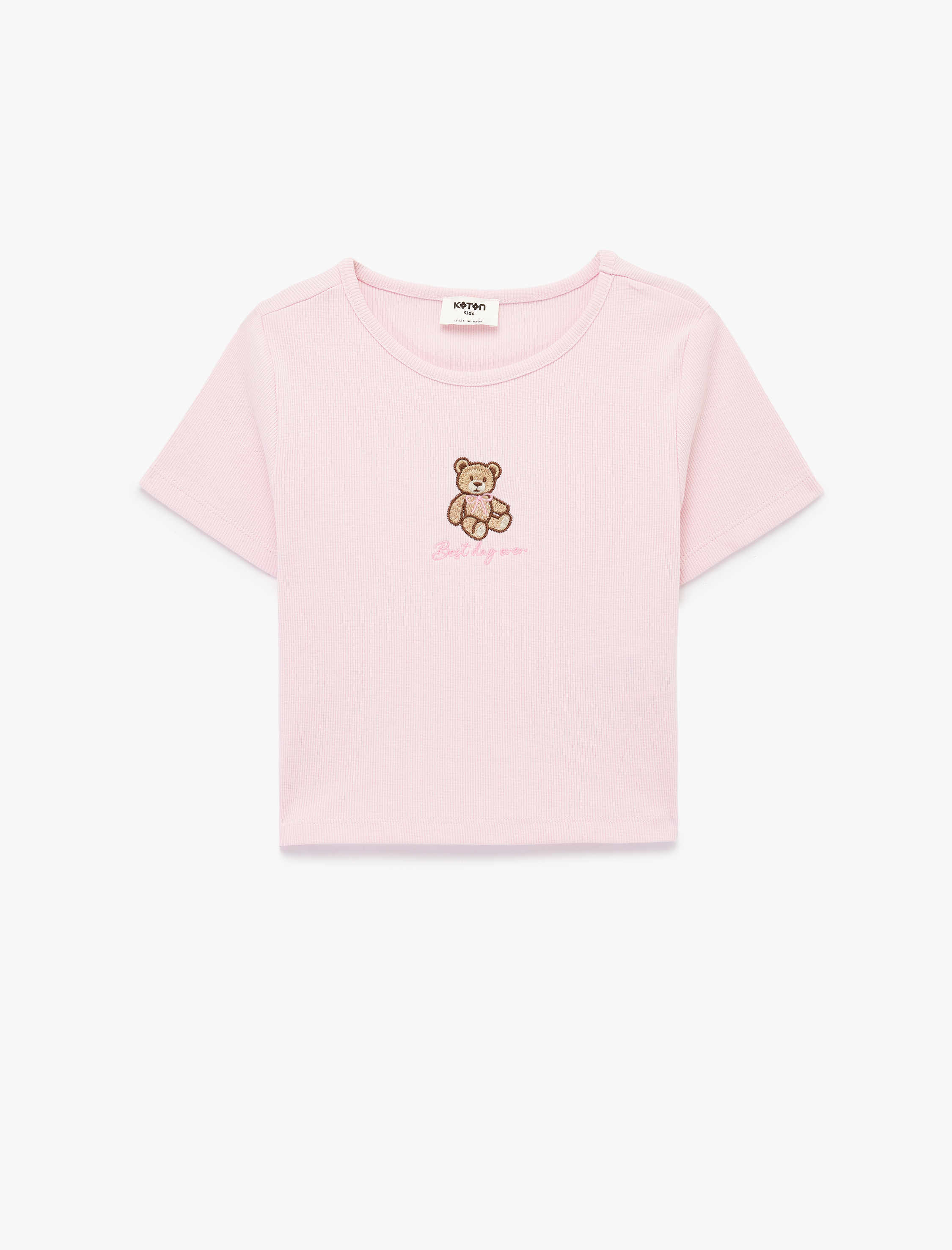  Kız Çocuk Nakışlı Kısa Kollu Bisiklet Yaka Pamuklu Tişört