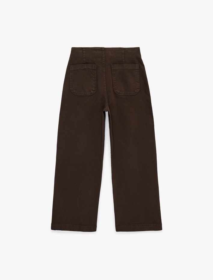  Yüksek Bel Pamuklu Cep Detaylı Geniş Kısa Paça Pantolon - Culotte Jeans