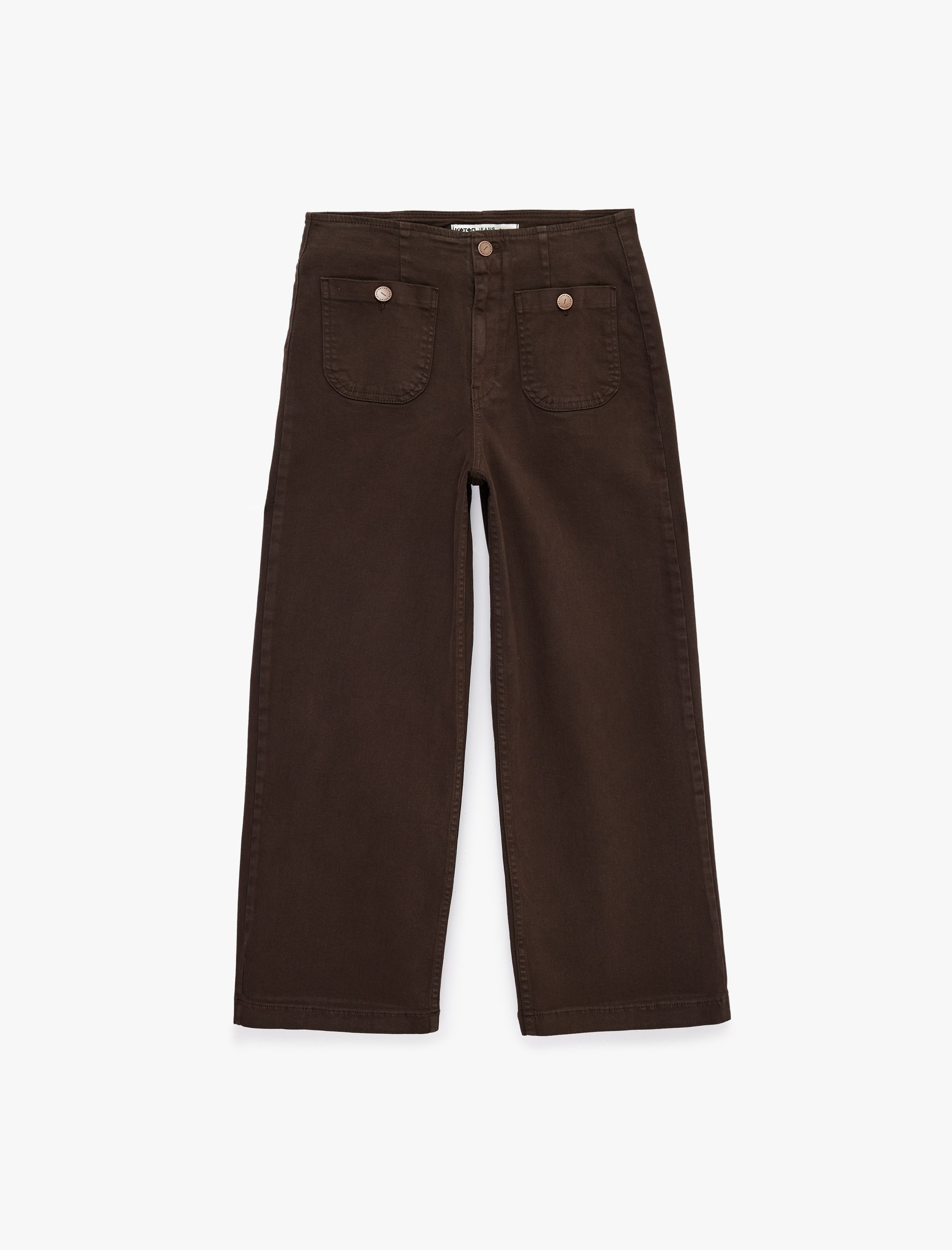   Yüksek Bel Pamuklu Cep Detaylı Geniş Kısa Paça Pantolon - Culotte Jeans