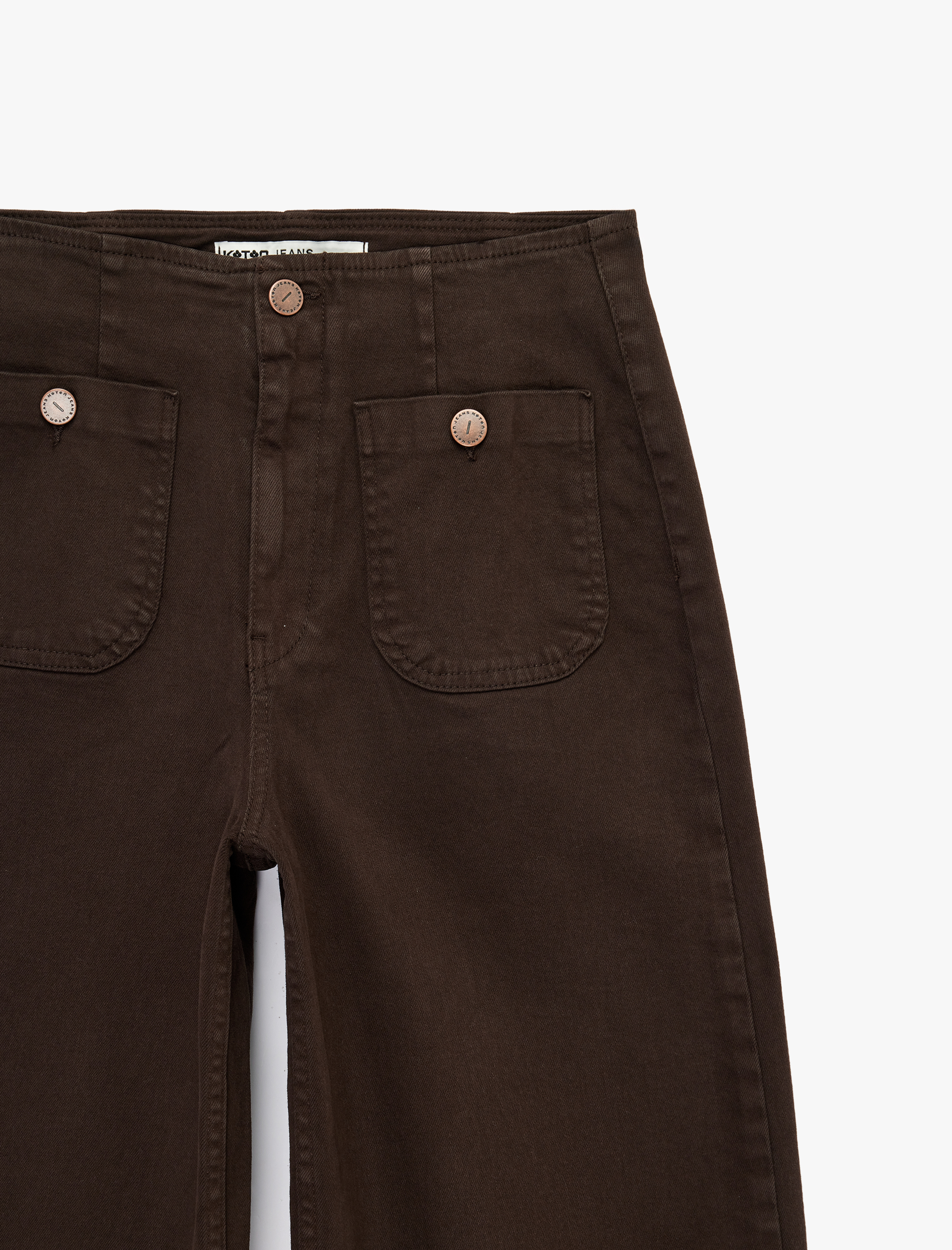   Yüksek Bel Pamuklu Cep Detaylı Geniş Kısa Paça Pantolon - Culotte Jeans