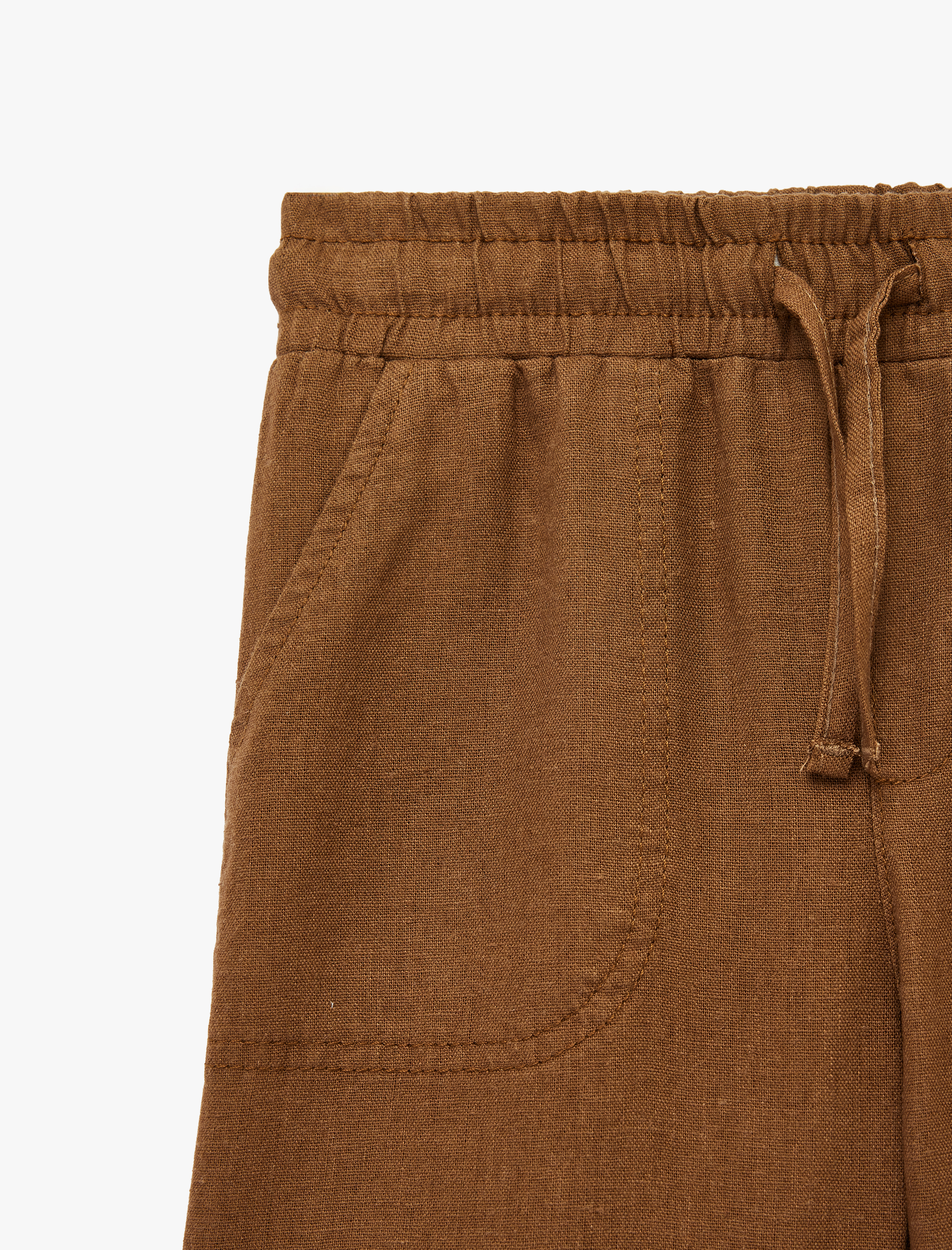  Erkek Çocuk Keten ve Viskon Karışımlı Beli Bağcıklı Basic Şort