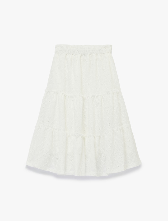 Kız Çocuk eli Lastikli Brodeli Midi Etek