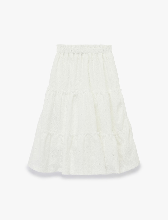 Kız Çocuk eli Lastikli Brodeli Midi Etek