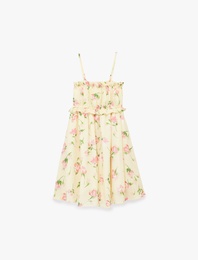 Viskon Karışımlı Çiçekli Askılı Şifon Elbise