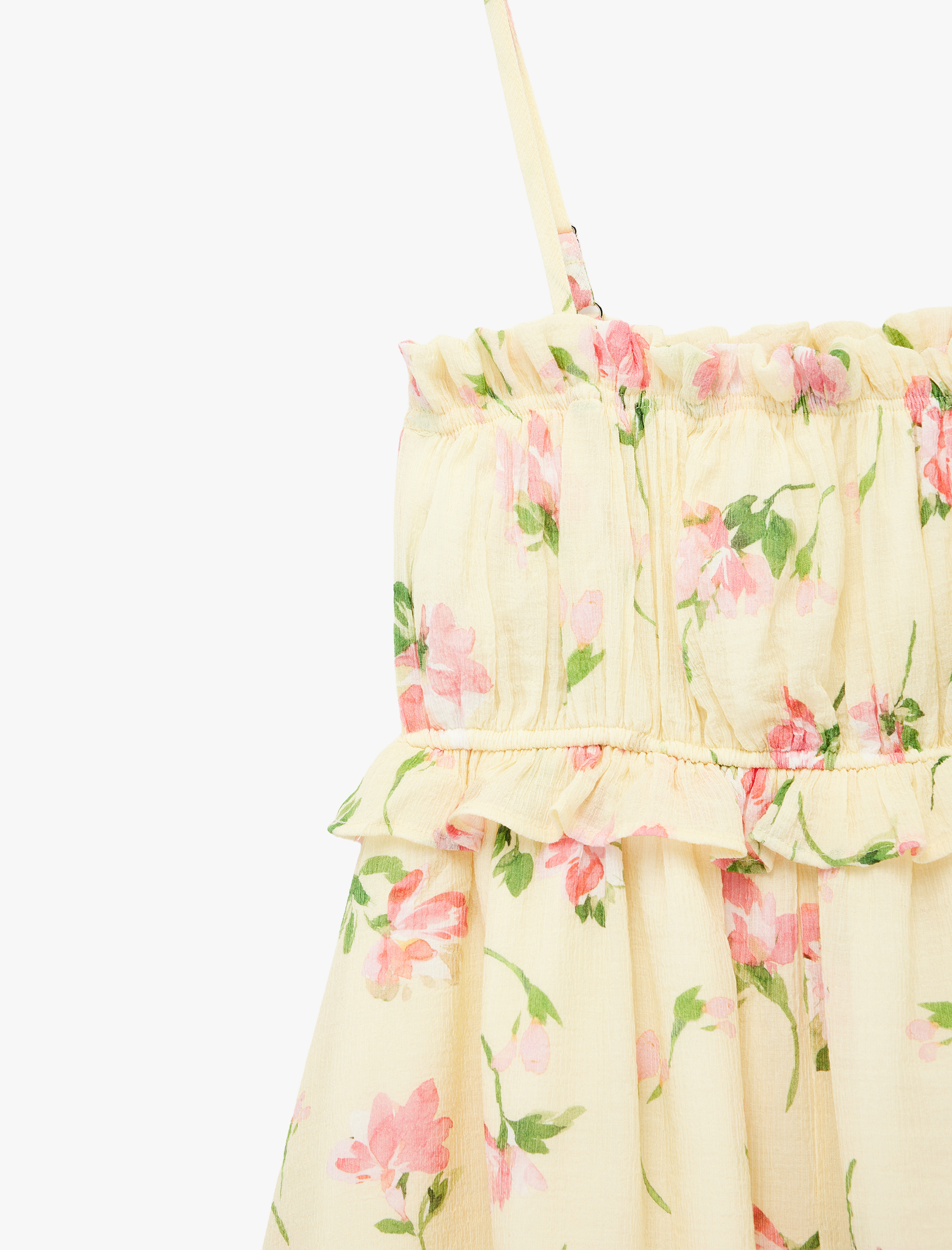  Kız Çocuk Viskon Karışımlı Çiçekli Askılı Şifon Elbise