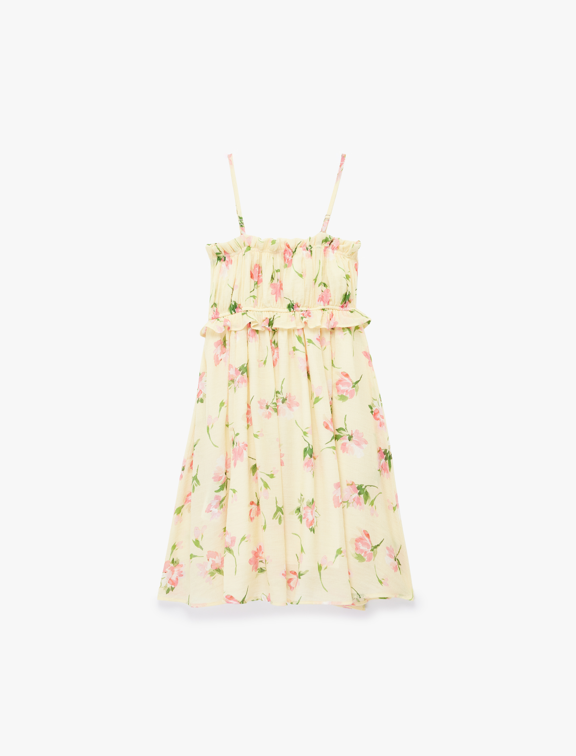  Kız Çocuk Viskon Karışımlı Çiçekli Askılı Şifon Elbise