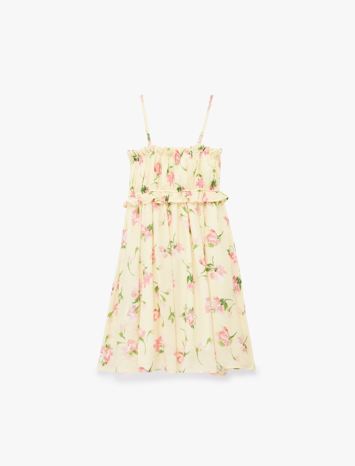 Kız Çocuk Viskon Karışımlı Çiçekli Askılı Şifon Elbise