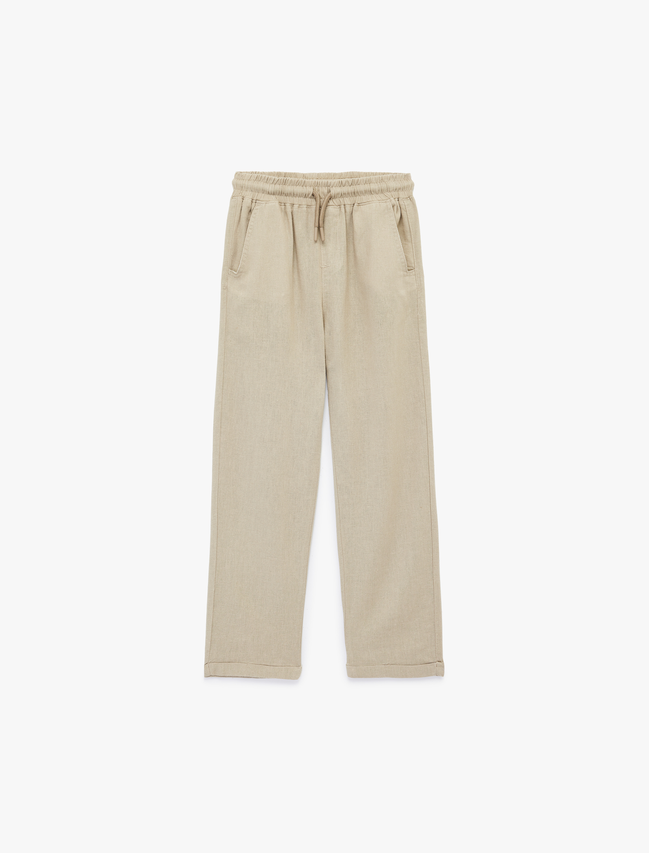  Erkek Çocuk Keten ve Viskon Karışımlı Beli Bağcıklı Pantolon