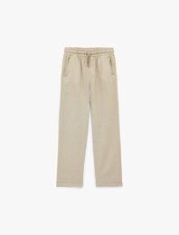 Keten ve Viskon Karışımlı Beli Bağcıklı Pantolon