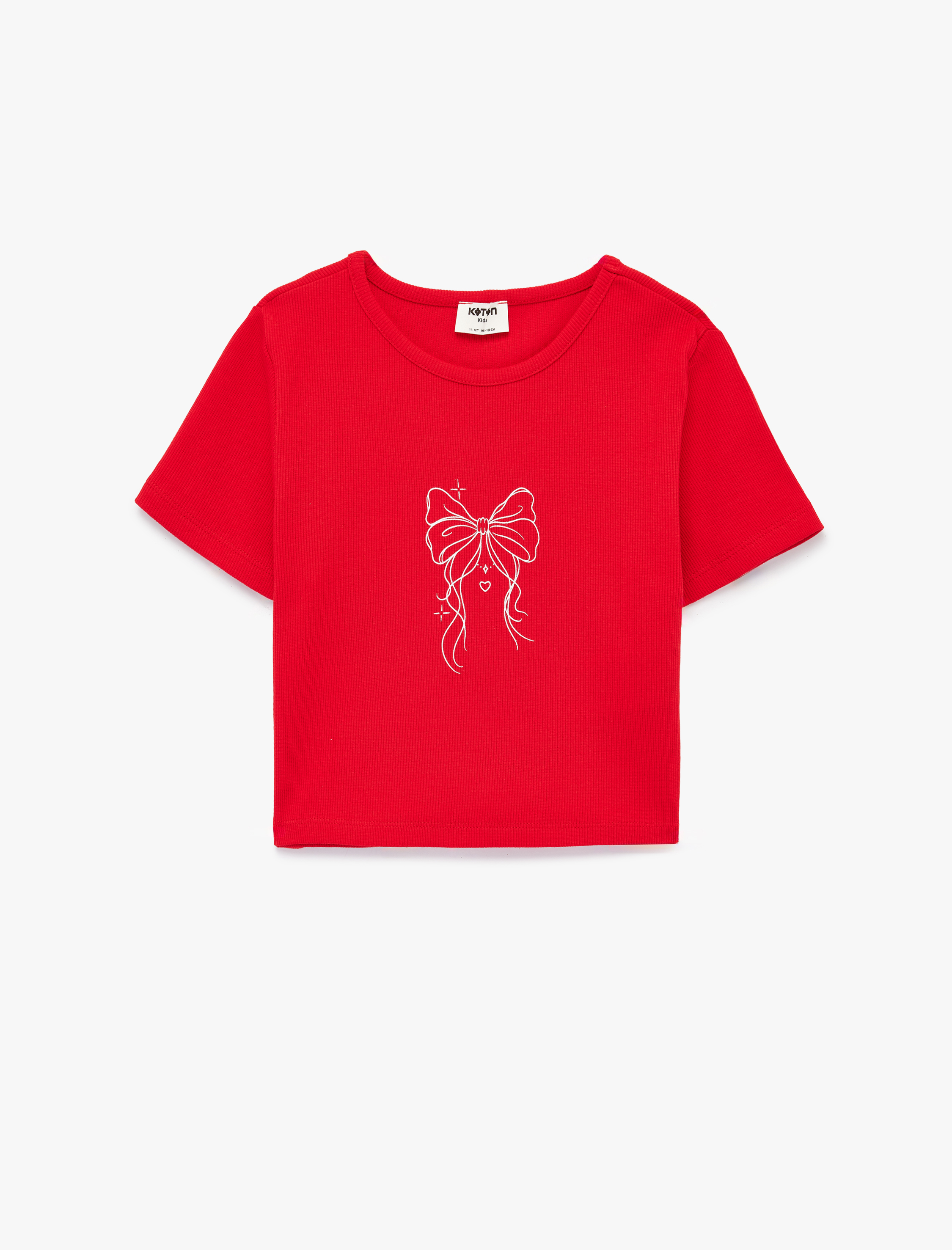  Kız Çocuk Kısa Kollu Bisiklet Yaka Pamuklu Crop Tişört