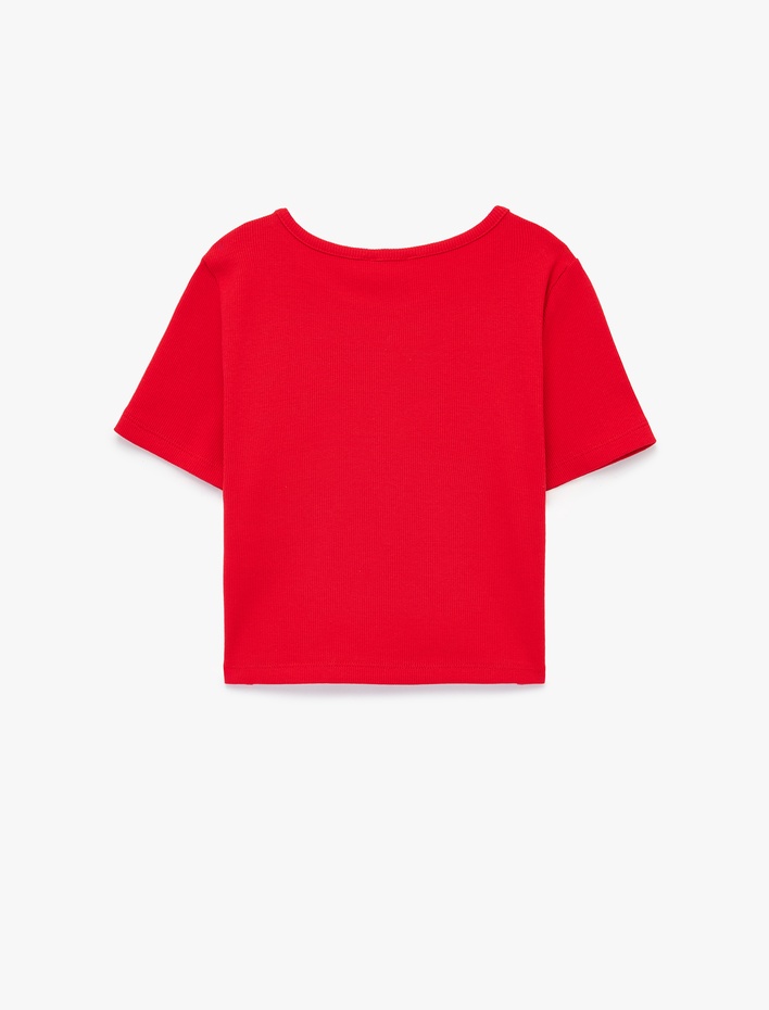 Kız Çocuk Kısa Kollu Bisiklet Yaka Pamuklu Crop Tişört