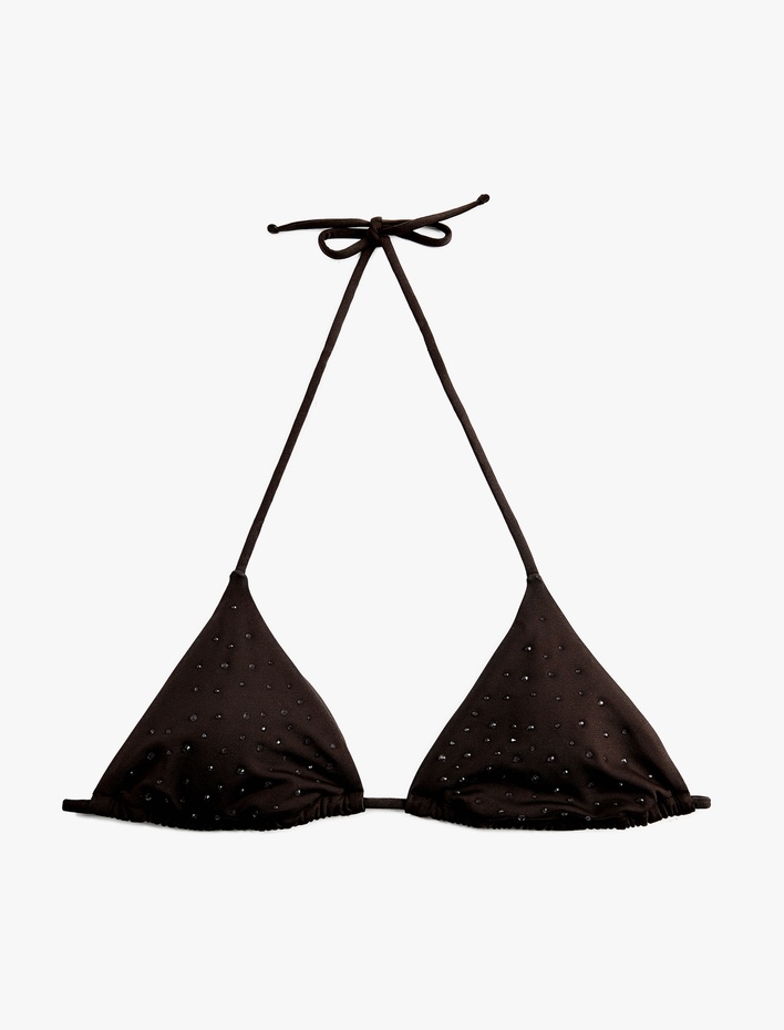  Boyundan Bağlamalı Taşlı Üçgen Bikini Üstü