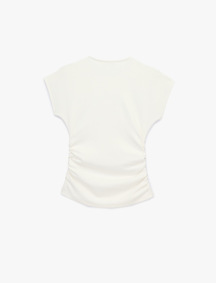  Slim Fit Kısa Kollu Bisiklet Yaka Büzgülü Tişört