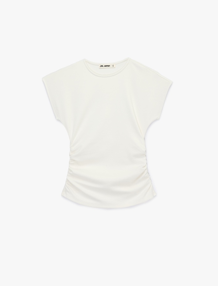  Slim Fit Kısa Kollu Bisiklet Yaka Büzgülü Tişört