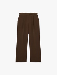 Viskon Cepli Pileli Dokulu Geniş Paça Pantolon