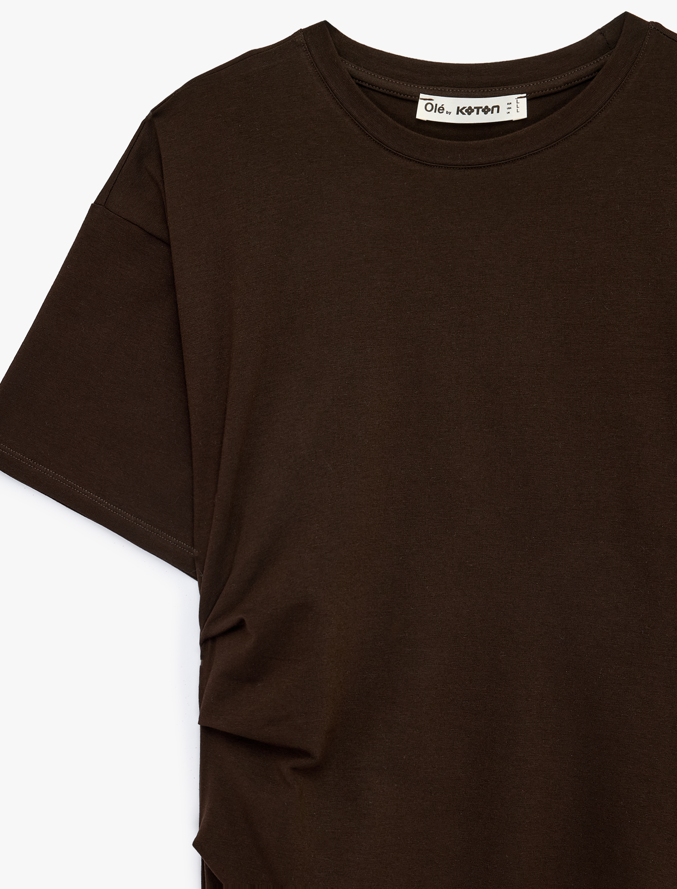   Büzgü Detaylı Kısa Kollu Bisiklet Yaka Pamuklu Uzun Elbise