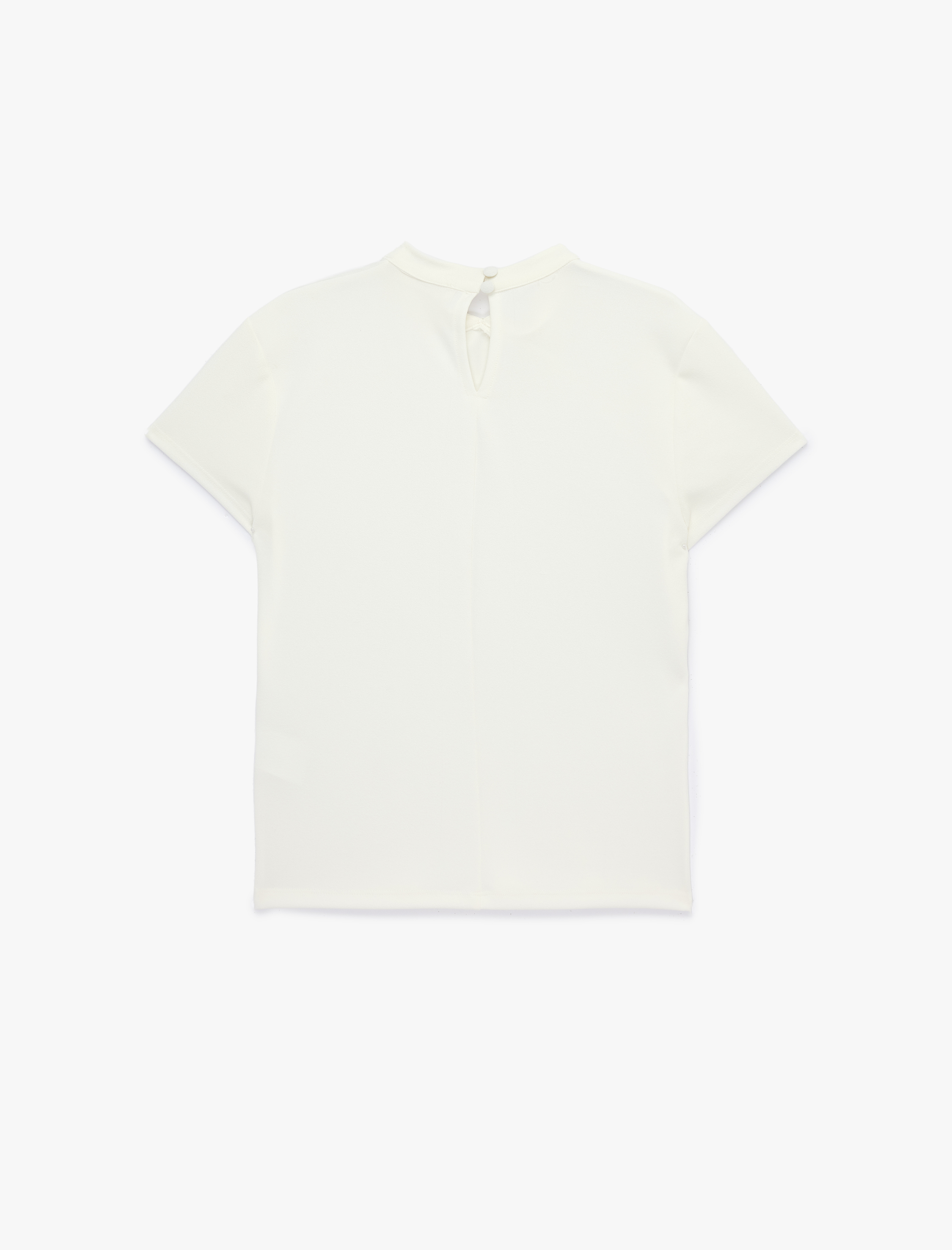   Krep Scuba Kumaş Slim Fit Kısa Kollu Düğmeli Dik Qipao Yaka Tişört