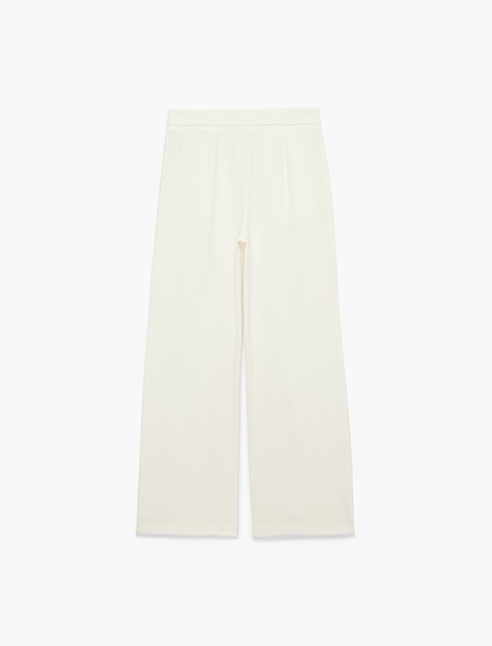  Pile Detaylı Geniş Paça Palazzo Pantolon