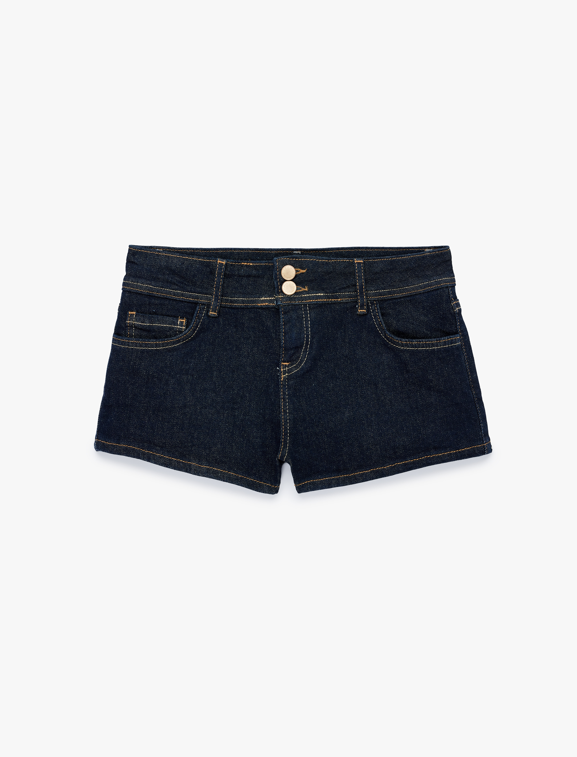   Standart Bel Düğmeli Cepli Ekstra Mini Denim Şort