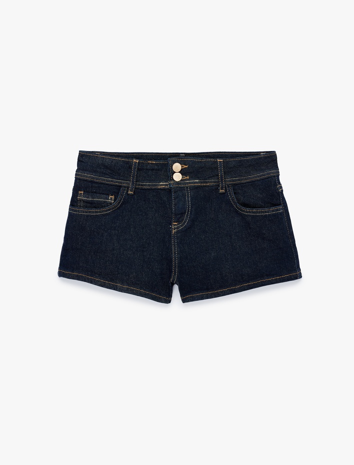  Standart Bel Düğmeli Cepli Ekstra Mini Denim Şort