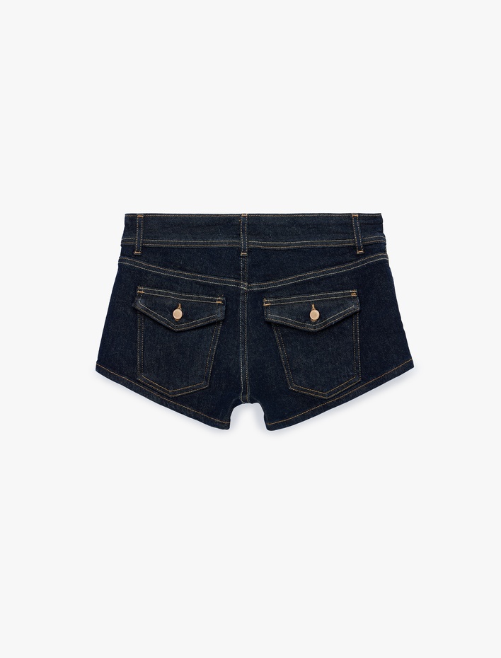  Standart Bel Düğmeli Cepli Ekstra Mini Denim Şort