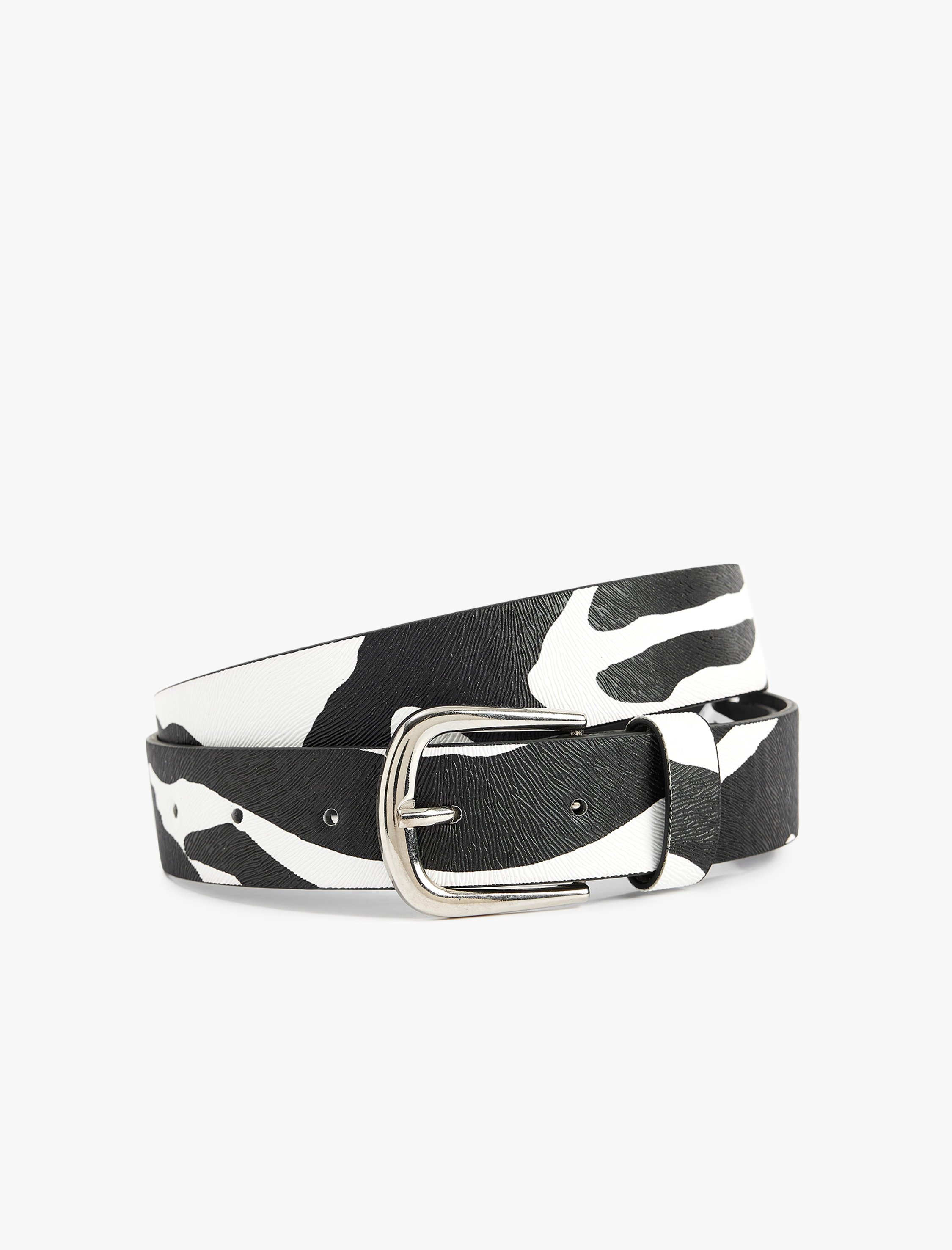  Kadın Zebra Desenli Metal Tokalı Suni Deri Kemer