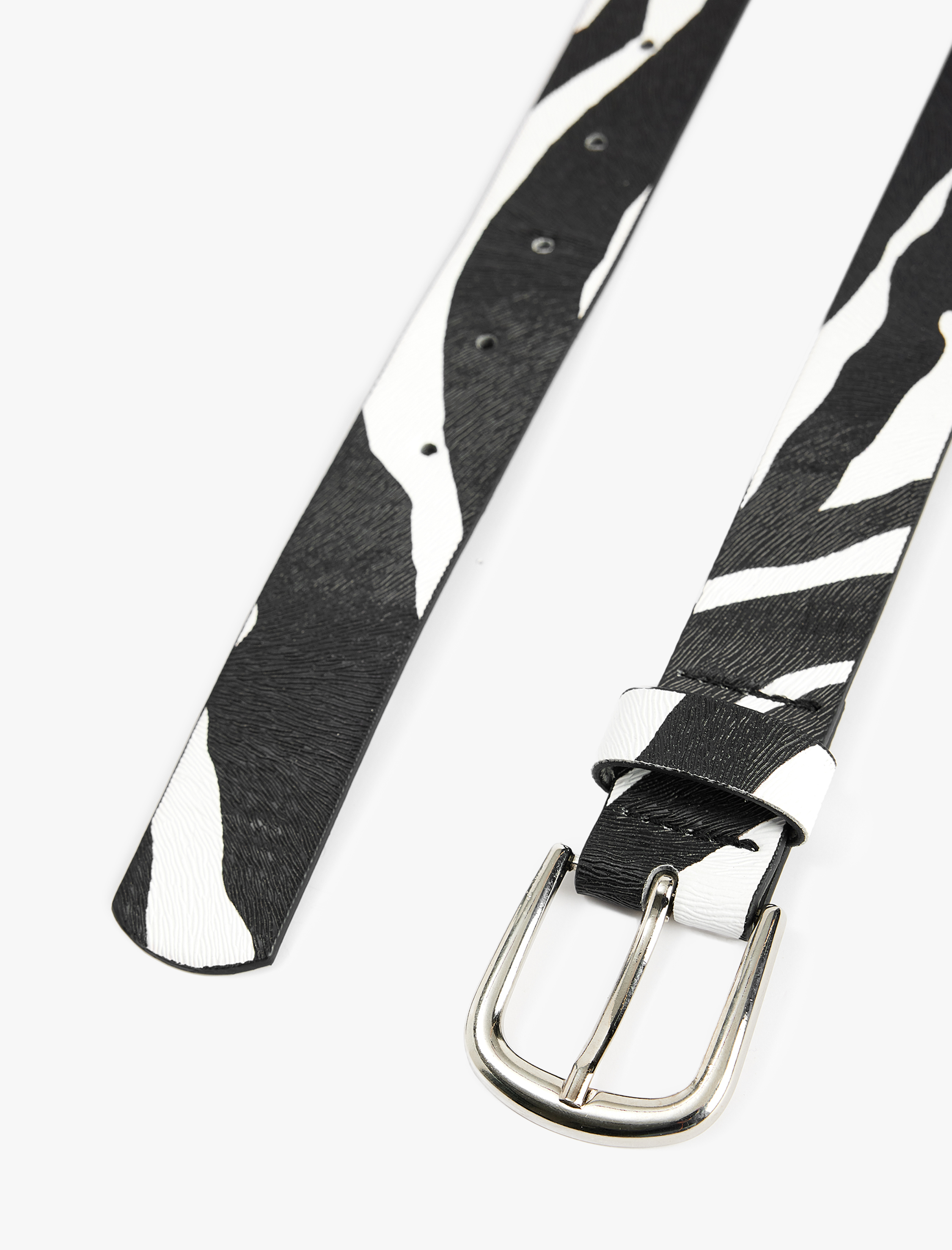  Kadın Zebra Desenli Metal Tokalı Suni Deri Kemer
