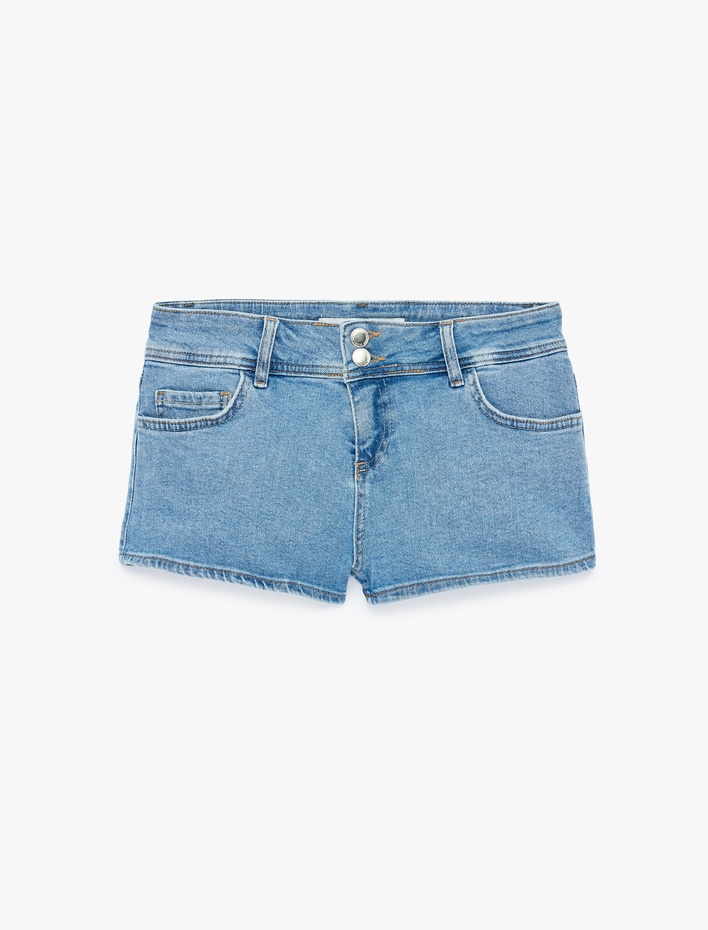  Standart Bel Düğmeli Cepli Ekstra Mini Denim Şort