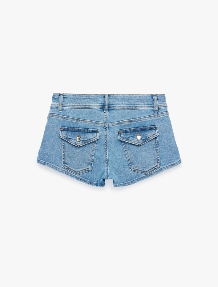  Standart Bel Düğmeli Cepli Ekstra Mini Denim Şort