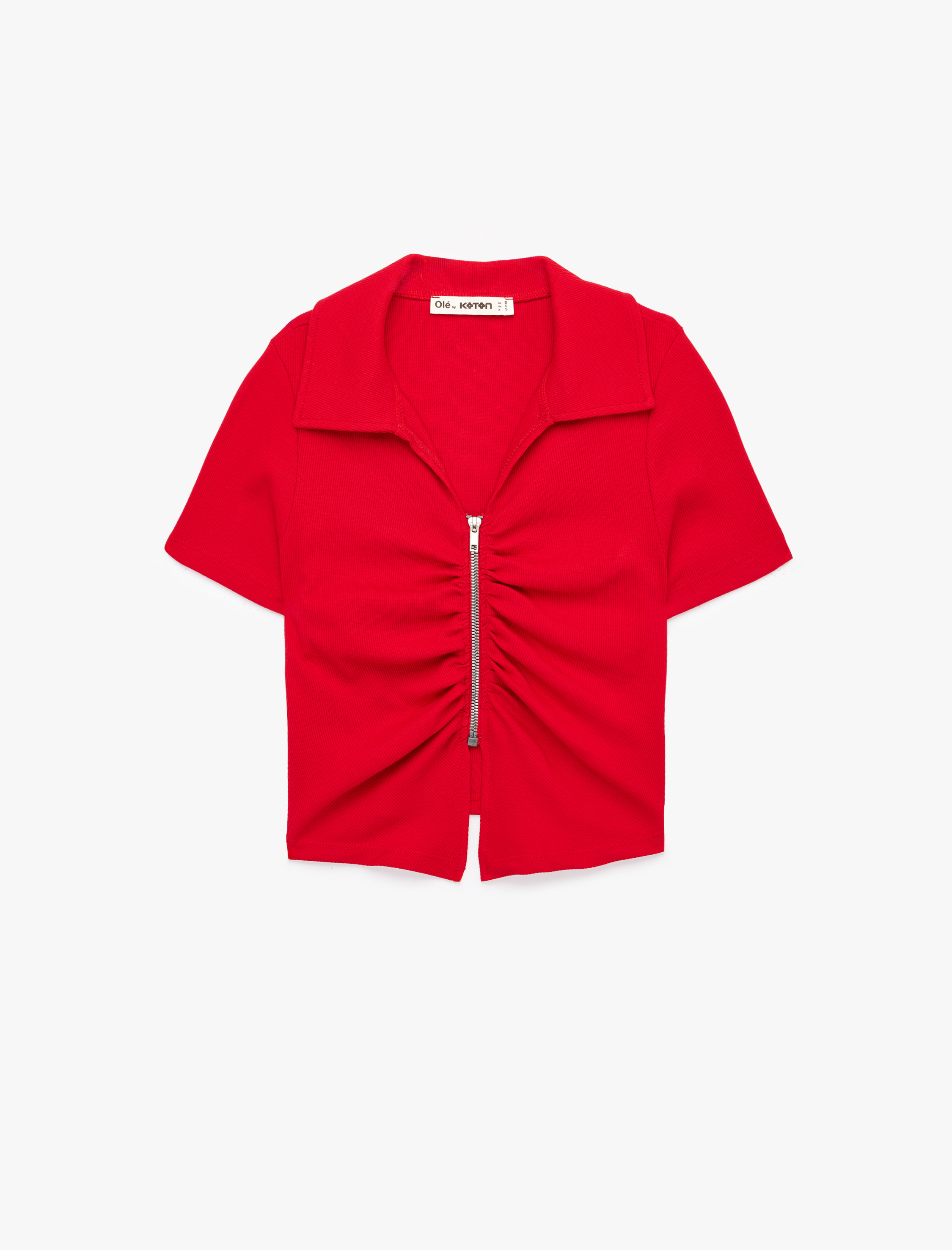   Slim Fit Kısa Kollu Klasik Yaka Fermuarlı Pamuklu Tişört